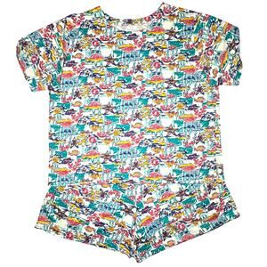 VTG Just For Women Lounge Set Womens 2x Multicolor‎ T Shirt Shorts Fish Graphic